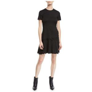 Derek Lam Denim Ruffle Crew Neck Tee Mini Dress Black Size Small $295‎